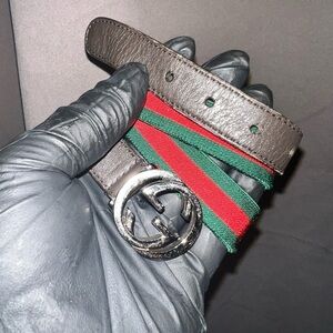 Gucci woman /small kids size Brown Leather Belt with Red and Green Stripes